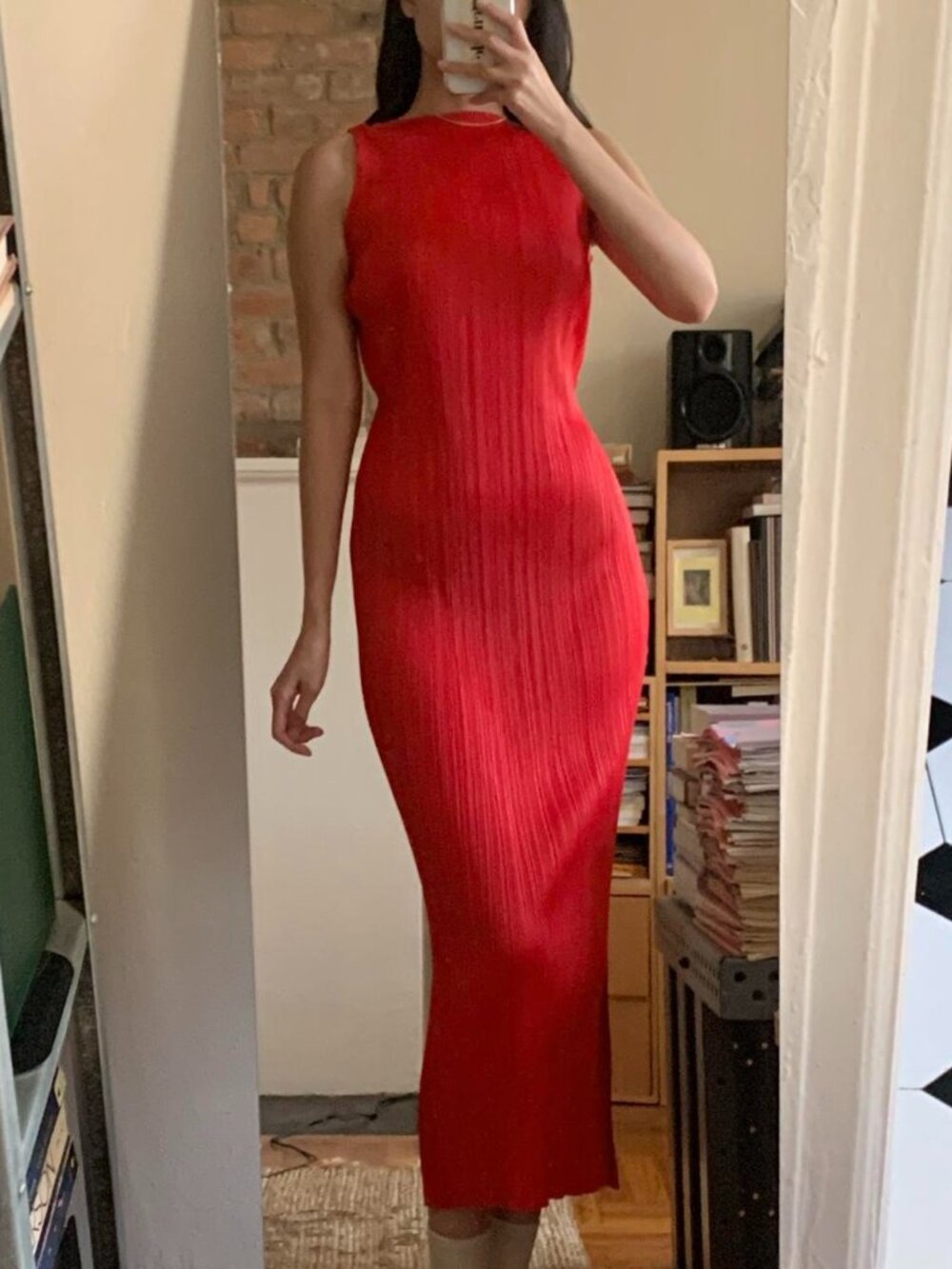 Issey Miyake Pleats Please Maxi Sleeveless Dress Red JP2